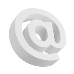 3D white at symbol, minimalistic design, isolated on white background, clean and modern aesthetic, digital communication icon
