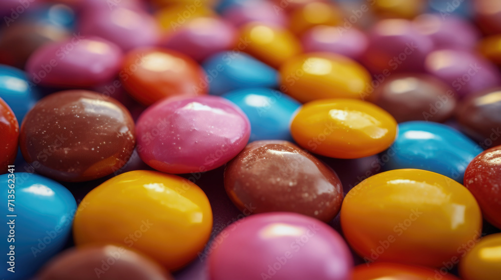 Poster A close up view of a pile of colorful candy. Perfect for adding a pop of color to any project