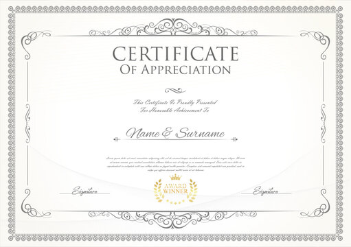 Certificate or diploma template with decorative design calligraphy elements 