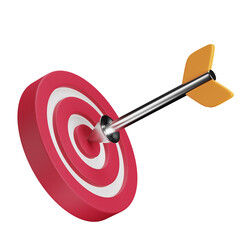 3d icon. a close up of a red target with an arrow in the center