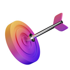 3d icon. a close up of a red target with an arrow in the center