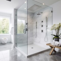 Marble tile white bathroom shower ideas picture - obrazy, fototapety, plakaty