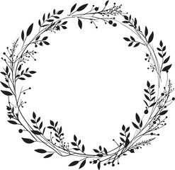 Vows in Vines Whimsical Wedding Wreath Vector Icon Serene Circlet Leaf Wedding Doodle Emblem Design - obrazy, fototapety, plakaty