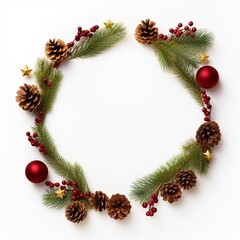 Fototapeta na wymiar Merry Christmas circle wreath royalty white background image