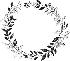 Serene Circlet Leaf Wedding Doodle Emblem Design Enchanted Unity Doodle Wreath Wedding Logo - obrazy, fototapety, plakaty