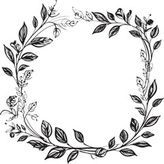 Whimsical Wreath of Love Leafy Doodle Wedding Emblem Enchanted Eternity Wedding Logo in Leafy Doodle Style