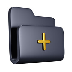 Obraz premium 3d dynamic icon. folder with a plus sign on it, isolated on white background, simple illustration, 3 d icon for mobile game, first aid kit, high quality product photo