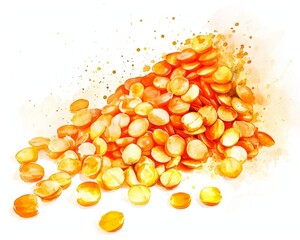 Fototapeta premium Nutrient-Rich Lentils Watercolor Art on White Background
