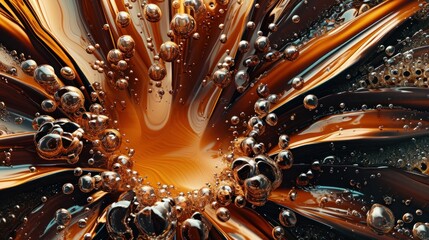 High-angle closeup shot of brown ferrofluid displaying mesmerizing formations - obrazy, fototapety, plakaty