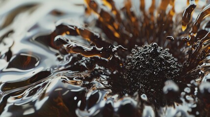 High-angle closeup shot of brown ferrofluid displaying mesmerizing formations - obrazy, fototapety, plakaty
