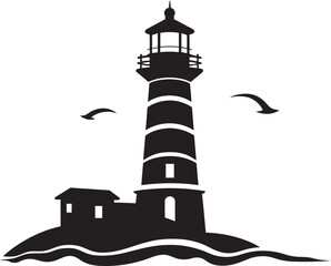 Nautical Beacon Elegance Lighthouse Emblem Seafaring Radiance Vector Logo of Coastal Lighthouse