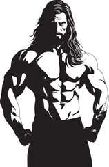 Power Flow Vector Bodybuilder Symbol with Long Hair Vigorous Verve Long Haired Bodybuilder Emblem Design