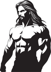 Tress Titan Triumph Muscular Emblem Design Iconic Locks Legacy Long Haired Bodybuilder Symbol
