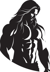 Prowess in Mane Vector Logo of Muscular Bodybuilder Flowing Force Long Haired Fitness Icon Design