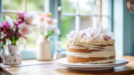 Homemade birthday cake in the English countryside house, cottage kitchen food and holiday baking recipe