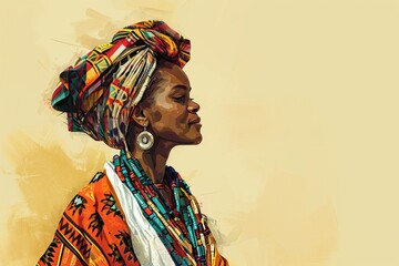 Woman on orange background with earrings and turban