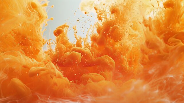 ink water explosion effect, with vivid orange hues resembling fire flames, set against a contrasting background