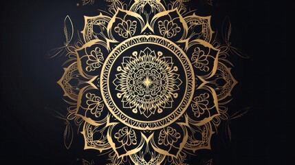Luxury mandala design black background in gold color
