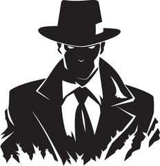 Noir Nobility Vector Emblem of Mafia Elegance Sartorial Syndicate Suit and Hat Icon in Vector