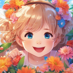 Obraz na płótnie Canvas Portrait of a Happy Baby Girl with Flowers