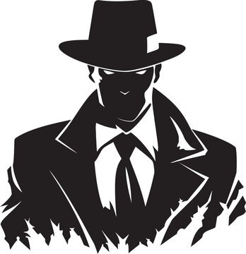 Noir Nobility Vector Emblem of Mafia Elegance Sartorial Syndicate Suit and Hat Icon in Vector