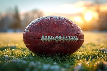 Close up of rugby ball on field