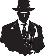 Impeccable Infamy Emblem of Mafia Elegance Silk and Shadows Suit and Hat Vector Icon