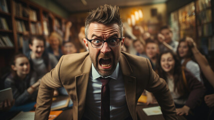 Business director man angry yelling at others, emotional outburst - obrazy, fototapety, plakaty