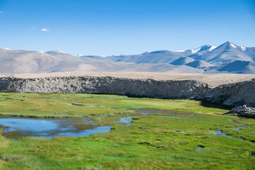 Fototapeta premium Tso Momriri, a high-altitude lake in the Himalayas, Ladakh, mountain lake, India