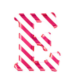 White symbol with thin pink diagonal straps. letter e
