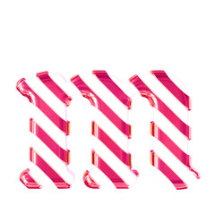 White symbol with thin pink diagonal straps. letter m