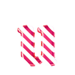 White symbol with thin pink diagonal straps. letter u