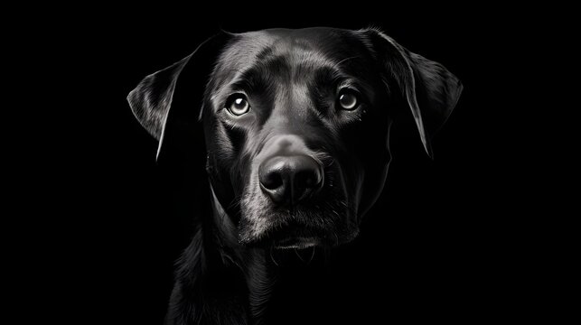 Headshot of a Black Dog on a Black Background