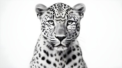 Headshot of a Black and White Leopard on a White Background