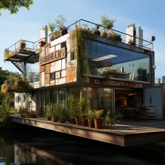Modern glass house restaurant home building picture