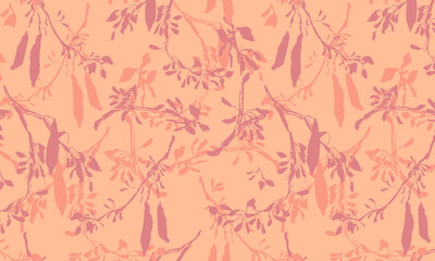Fototapeta premium Seamless jungle floral pattern of pink and peach-colored branches