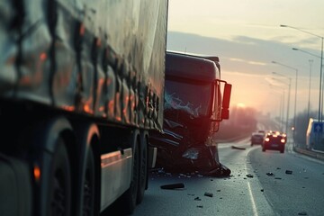 A Truck collision accident on the expressway - obrazy, fototapety, plakaty
