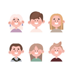 
A set of female and male avatars. Avatar of a smiling girls and a boys in a T-shirt. Vector illustration