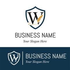 Initial W Letter with Feather Writing for Publisher, Notary, Writer Company Business Logo Design Idea