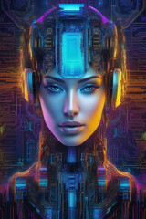 ultra detailed robotic face, neon colors