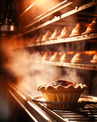 Bakery with hot fresh bread and pastry baking in the old town bakery, freshly baked products on...