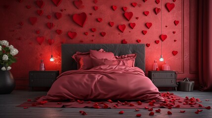 bedroom with red bed
