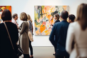 Group of People Standing in Front of a Painting