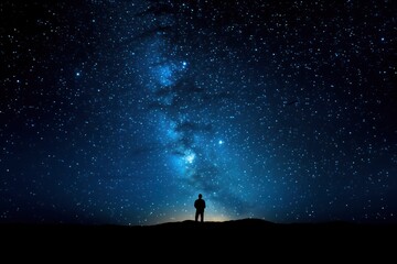 Person Standing on Hill, Looking at Stars