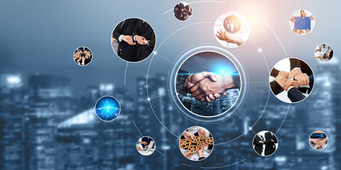 Teamwork and human resources HR management technology concept in corporate business with people...