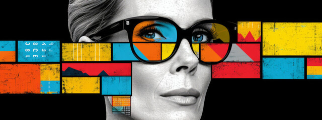 Vibrant Kaleidoscope, An Enigmatic Woman Punctuates the Colorful Landscape With Her Sunglasses