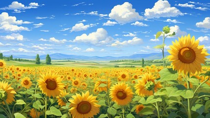 Natural blooming sunflower beautiful field sunny day wallpaper