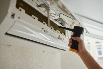 Dirty air conditioner filter need cleaning. Air conditioner service, repair and clean equipment.