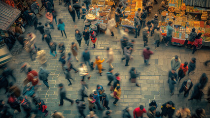Obraz premium Bird’s Eye View of a Busy Chinese Market
