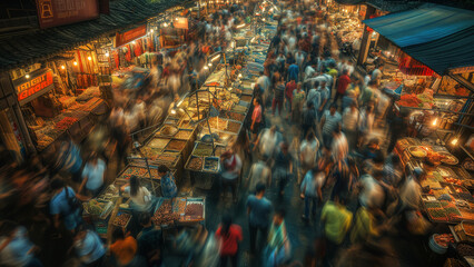 Bird&rsquo;s Eye View of a Busy Chinese Market